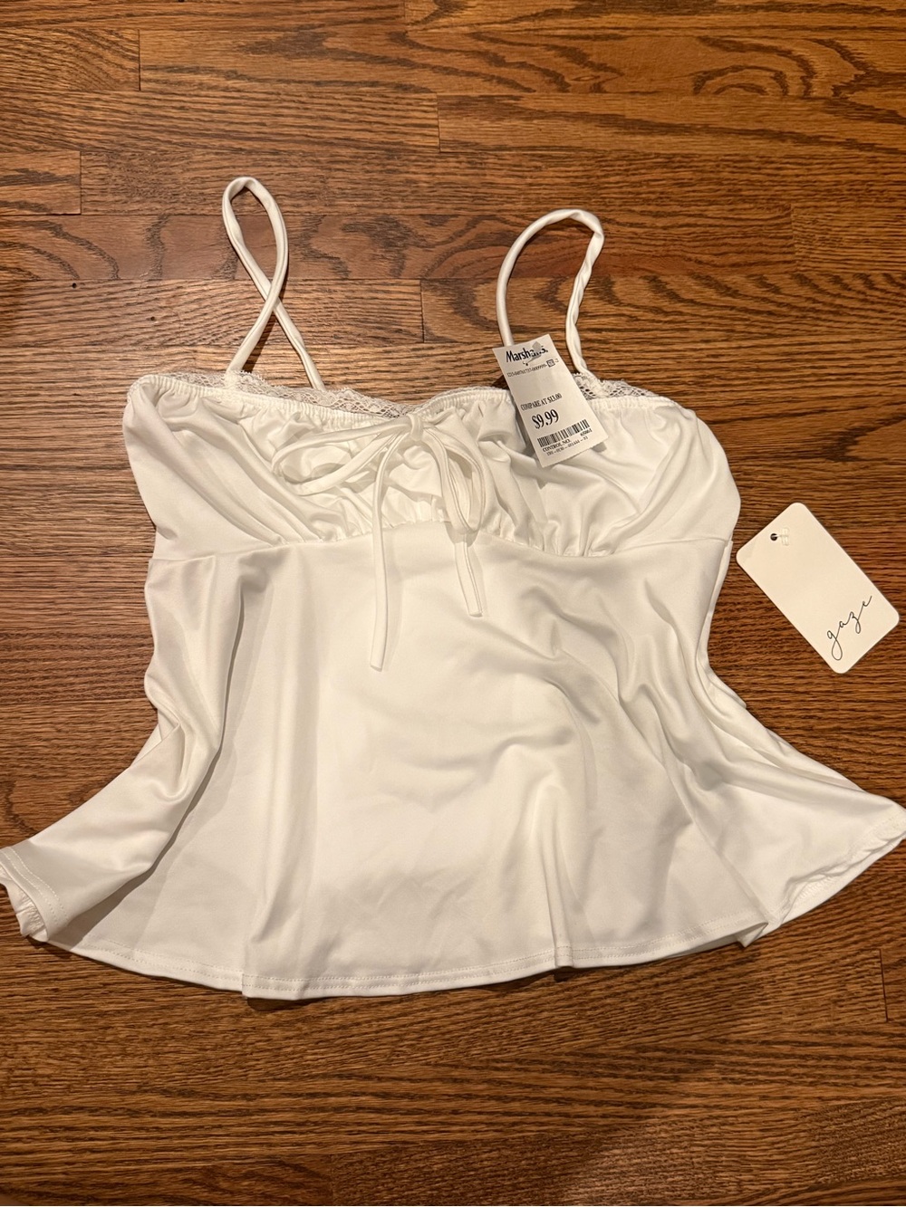 gaze White Tie-Front Spaghetti Strap Cami
